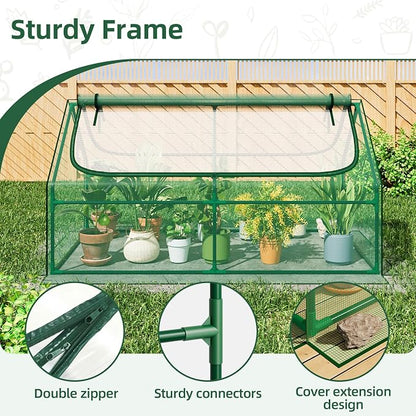 Superlele Mini Greenhouse for Outdoor, 6x3x3FT Portable Greenhouse with 2 Large Zipper Doors, Reinforced Green PE Mesh Cover for Plant Protection and Winter Gardening, Ideal for Raised Garden Bed