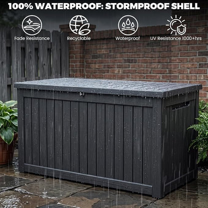 Outdoor Storage Box, 270 Gallon Waterproof Deck Box [Upgraded 3.1], Giant Resin Storage for Large Cushions, Heavy Duty Outside Lockable Bench Seat, Large Backyard Party, Black