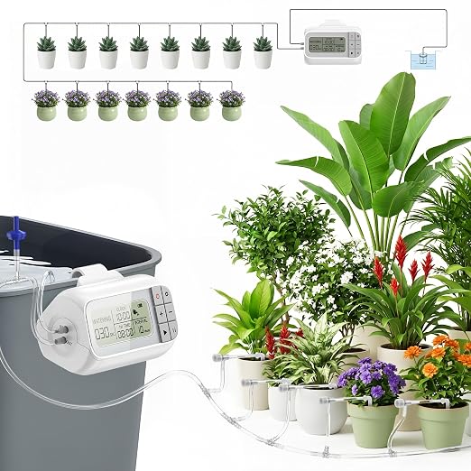 Automatic Drip Irrigation Kit, USB Rechargeable Auto Plant Watering System | Auto Plant Watering System with Timer, Anti-Siphon Valve, DIY Irrigation System for up to 15 Outdoor/Indoor Potted Plants