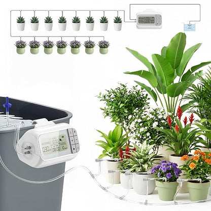 Automatic Drip Irrigation Kit, USB Rechargeable Auto Plant Watering System | Auto Plant Watering System with Timer, Anti-Siphon Valve, DIY Irrigation System for up to 15 Outdoor/Indoor Potted Plants