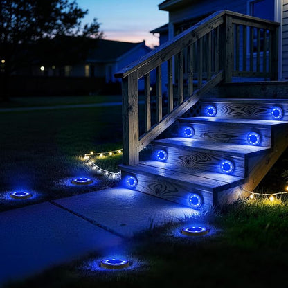 Joomer 2-in-1 Solar Lights Outdoor Waterproof, 8 Pack 8 LED, Blue | Solar Powered Garden Lights Ground Disc Landscape Lighting for Patio Pathway Lawn Yard Driveway Walkway Deck Step
