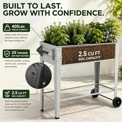 LEETOLLA 𝐑𝐚𝐢𝐬𝐞𝐝 𝐆𝐚𝐫𝐝𝐞𝐧 𝐁𝐞𝐝 𝐎𝐮𝐭𝐝𝐨𝐨𝐫 Elevate Herb Garden Planter Box Outdoor Raised Planter Box with Legs On Wheels for Vegetables Flower Tomato Patio Backyard