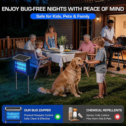 Solar Bug Zapper Outdoor Waterproof, 4500V High Power Cordless Mosquito Zapper with Smart Light Sensor, Dual Solar & USB Rechargeable Insect Killer for Patio, Garden, Backyard, Indoor & Outdoor Use