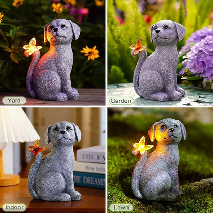 Nacome Solar Dog Outdoor Statues for Garden: Outside Decor with Butterfly Clearance for Yard Art Lawn Ornaments Patio Balcony Home House for Mom Grandma Women