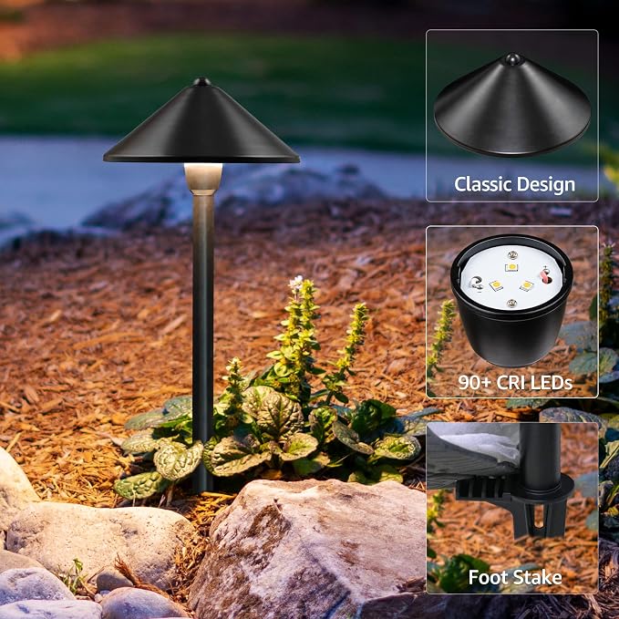 SUNVIE LED Low Voltage Pathway Lights 3W 3000K Pathway Lighting 12-24V Low Voltage Landscape Lights IP65 Waterproof Aluminum Landscape Path Lights for Yard Garden Walkway ETL Listed Cord, 4 Pack