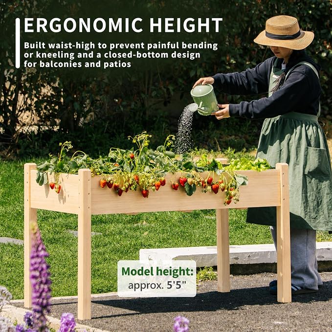 30" H Raised Garden Bed with Legs, Fir Wood Elevated Garden Bed Planter Box | Plant Stand Indoor/Outdoor for Tomato, Strawberry Herb Garden Planter