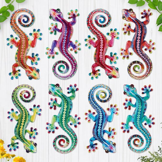 Junware 8 Pcs Metal Gecko Wall Art Outdoor Decor Metal Lizards Wall Decor Lizard 4.2 * 8.5 Inch Suitable for Hanging in Yard Garden Patio Fence Home, Idea Gifts for Mom Father Friends