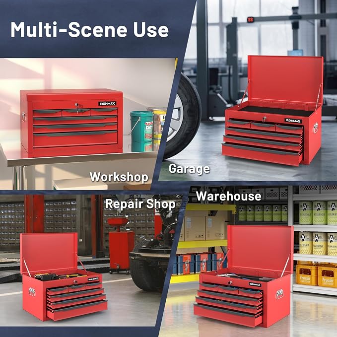 Goplus Tool Box, 24” Steel Tool Chest w/6 Drawers, Top Tool Tray,Automatic Lock, Protective Liners, Handle, Smooth Ball Bearing Sides, Portable Tool Storage Organizer, Toolbox for Garage Workshop