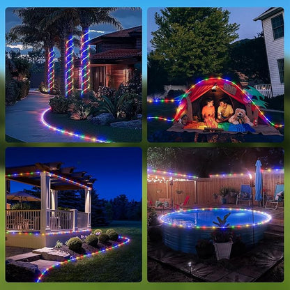 ICRGB Solar Rope Lights Outdoor, 132FT 400 LED Solar Rope Lights,IP67 Waterproof, 8 Modes, Outdoor Patio Porch Tree Wedding Christmas Pool Garden Decorative (Multi-Colored)