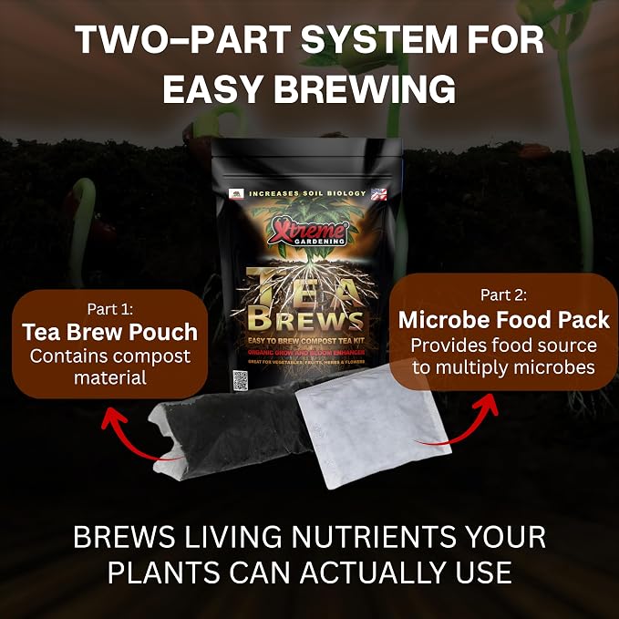 Xtreme Gardening Xtreme Tea Brews – Compost Tea Kit, 2-Pack 80g Pouches, Each Brews 5 Gallons, Bloom Booster & Yield Booster with Worm Castings & Microbe Food Pack, Works with Any Fertilizer Program
