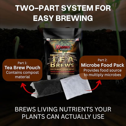 Xtreme Gardening Xtreme Tea Brews – Compost Tea Kit, 2-Pack 80g Pouches, Each Brews 5 Gallons, Bloom Booster & Yield Booster with Worm Castings & Microbe Food Pack, Works with Any Fertilizer Program