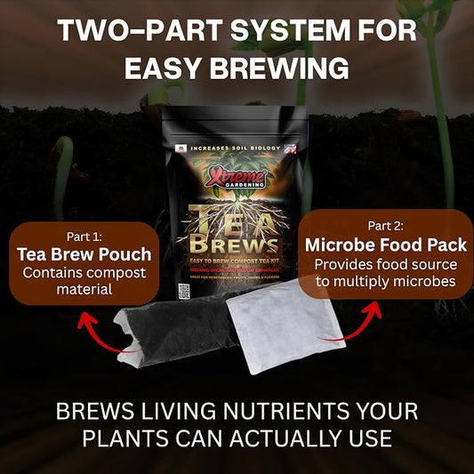 Xtreme Gardening Xtreme Tea Brews – Compost Tea Kit, 2-Pack 80g Pouches, Each Brews 5 Gallons, Bloom Booster & Yield Booster with Worm Castings & Microbe Food Pack, Works with Any Fertilizer Program