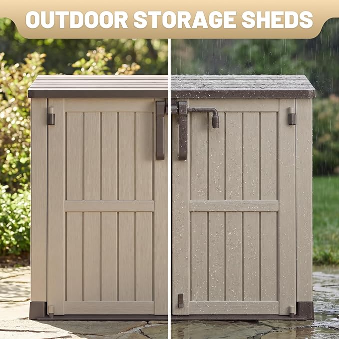 Horizontal Outdoor Storage Cabinet Box 36 Cu Ft with Lockable Doors, Outdoor Storage Shed Portable Waterproof for Backyard Garden