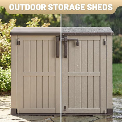 Horizontal Outdoor Storage Cabinet Box 36 Cu Ft with Lockable Doors, Outdoor Storage Shed Portable Waterproof for Backyard Garden
