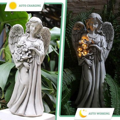 Rezpuao Solar Angel Statue for Outdoor, Angel Figurine with Resin, Outdoor Decor for Patio Lawn Yard Porch, Garden Gift