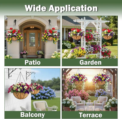 4 Pack 16 Inch Hanging Planters for Outdoor Plants, Metal Hanging Basket with Coco Coir Liner, Black, Modern