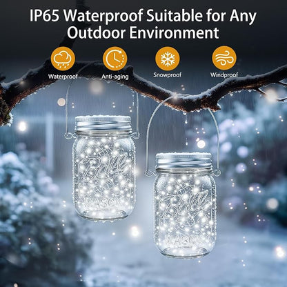 Mason Jar Solar Lights for Outside, 12 Pack 30LED Fairy Lights Mason Jar Solar Lids Outdoor Waterproof String Lights with Hangers(NO Jars) for Patio Garden Yard Lawn Decoration - Cool White