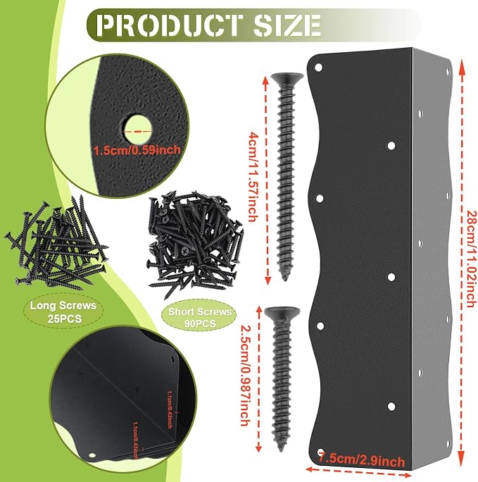 8-Pack Heavy-Duty Metal Corner Brackets for Raised Garden Beds (11"x3"x3") - L-Shaped Reinforced Connectors with Short/Long Screws, Fits 20"-24" Bed Edges & Wooden Shelves/Cabinets