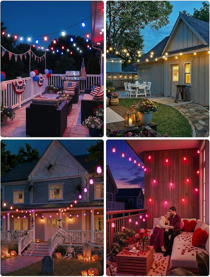 woohaha Outdoor String Lights,45(37+8) FT Smart RGB+IC+Warm White Outdoor Patio Lights with 19 Dimmable LED Bulbs, IP65 Color Changing Light with APP Control&2.4G Remote,for Outside Backyard Decor