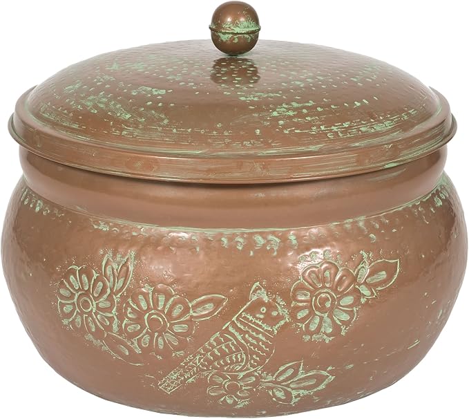 Bird Motif Copper Finish Hose Holder with Lid HHEBR