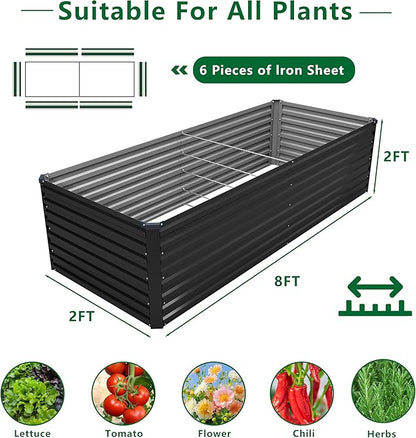 DIIYIV Galvanized Raised Garden Bed Kit Outdoor Patio,8x2x2ft Large Rectangular Metal Planter Boxes,Deep Root Box Planter for Gardening,Vegetables,Flowers,Herbs-Black