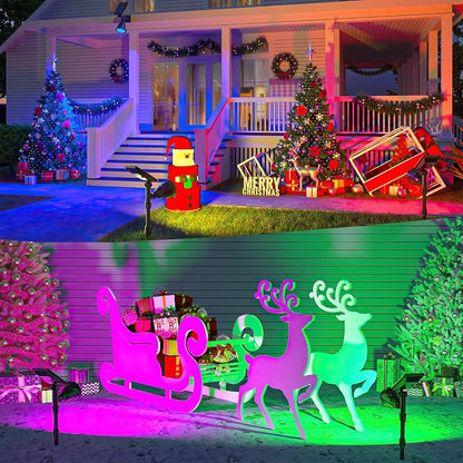 JSOT 2 Pack Christmas Solar Spotlights, RGB Solar Spot Light Outdoor Waterproof Color Changing Landscape Lighting with 9 Lighting Options Decor for Backyard Walkway Tree Lawn