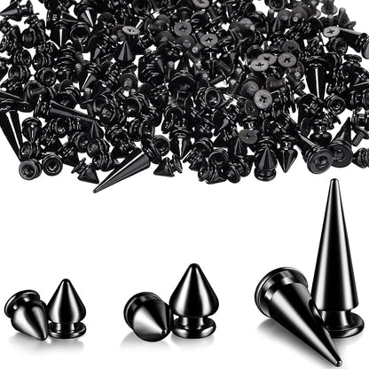 170 Pieces Multiple Sizes Cone Spikes Screwback Studs Rivets Large Medium Small Metal Tree Spikes Studs for Punk Style Clothing Accessories DIY Craft Decoration (Black)