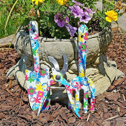 Southern Homewares Floral Design Gardening Tools, Set of 3 - Clippers, Trowel, and Weeding Fork - Cute Gardening Tools for Women, Perfect for Flower Bed Maintenance