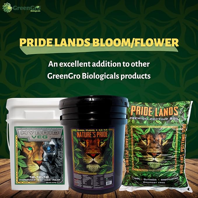 Pride Lands Premium Organic Bloom Fertilizer with NO Fillers, Bigger Buds and Flowers, Brighter Plants with Our Complete Bloom Nutrients, Recharge Soil and Boost Growth with Optimal Blend of NPK, 2 lb