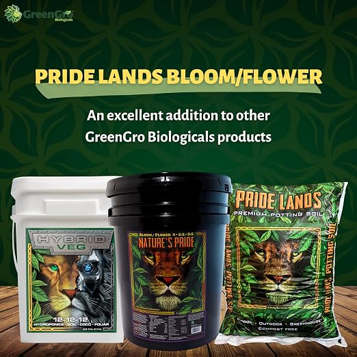 GreenGro Pride Lands Bloom 2-5.5-5.5 | Organic Dry Top Dress Bloom Fertilizer | Microbes + Biochar + Mycorrhizae | No Fillers | Higher Terpenes & Bigger Flowers | CDFA Approved | 5 lb