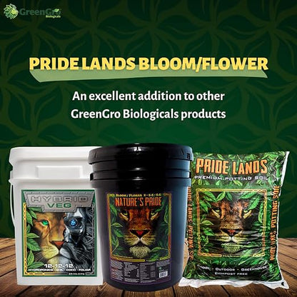 GreenGro Pride Lands Bloom 2-5.5-5.5 | Organic Dry Top Dress Bloom Fertilizer | Microbes + Biochar + Mycorrhizae | No Fillers | Higher Terpenes & Bigger Flowers | CDFA Approved | 5 lb