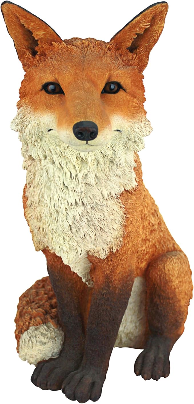 Design Toscano Simon The Woodland Fox Indoor/Outdoor Garden Statue for Patio, Pool or Lawn, 18 Inch Tall, Cast Stone Resin, Red Orange Paint