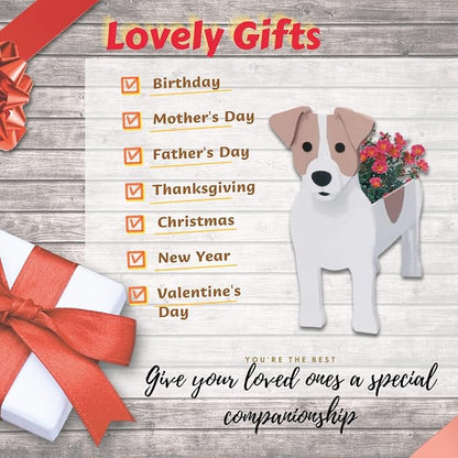 Jack Russell Dog Planter Pots, 9.45 x 6.97 x 12.2 Inches | Dog Flower Pot, Cute Animal Shaped Plant Pot, Gifts for Women & Pet Lovers, Indoor Outdoor Garden Home Office Decor