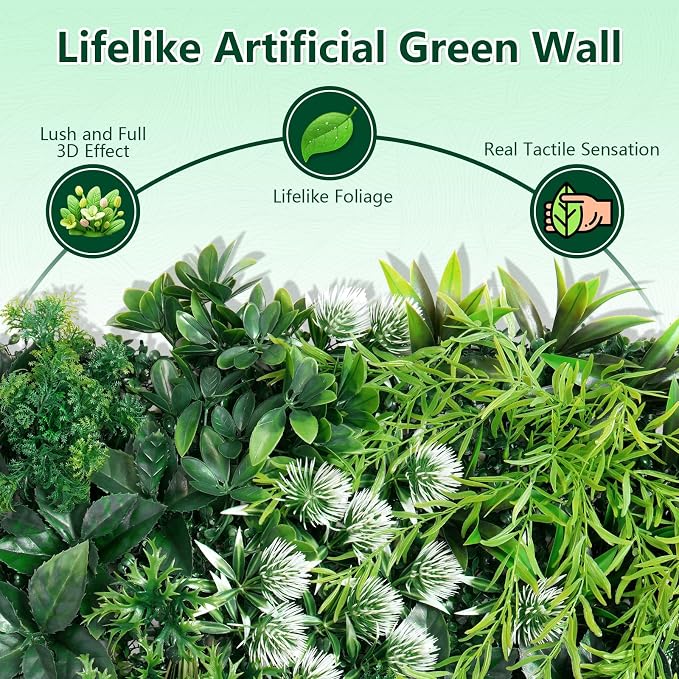 6PCS Grass Wall Panels, 20"x20" Artificial Ivy Greenery Wall Backdrop, UV-Anti Faux Boxwood Grass Panels Green Wall Decor for Garden Patio Balcony