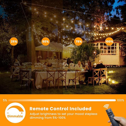 Bdrofn 100FT Solar String Lights Outdoor Waterproof, Solar Patio Lights with Remote Control & 30+2 Dimmable ST38 Edison Bulbs Shatterproof,Solar Powered String Lights for Outside Garden Backyard