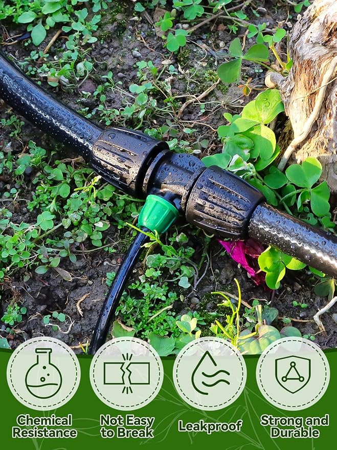 Kalolary 20PCS Locked Barbed Tee Connectors, 1/2” to 1/4” Drip Irrigation Fittings Kit 12/16mm to 4/7mm Tube Lock Female Connector 3-Way Barbed Lock Irrigation Parts for Watering System (Black Green)