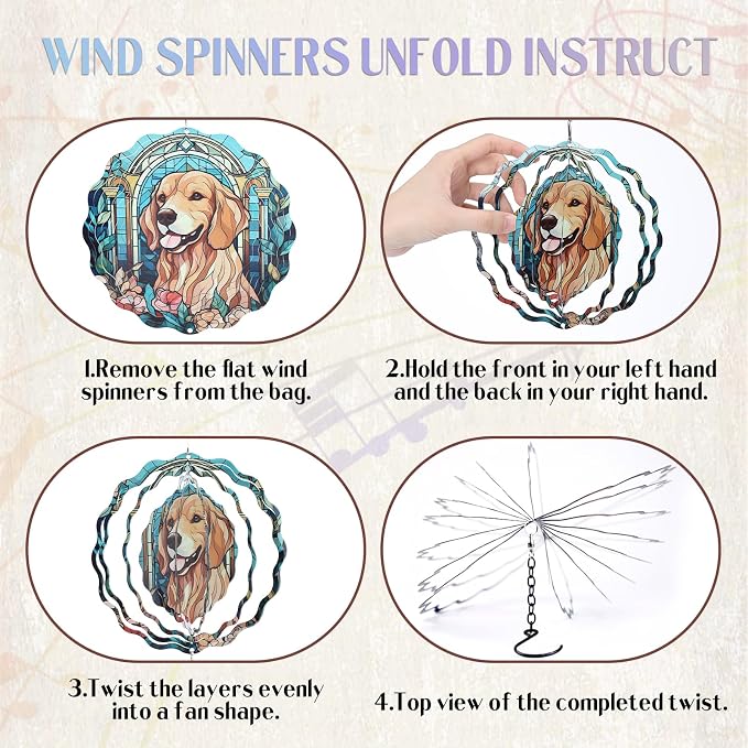 Dog Metal Wind Chimes - Windchimes with Wind 3D Spinners Outdoors | Golden Retriever Art Hanging Decor for Garden Patio Yard Indoor Balcony Home Birthday Gifts for Women Dogs Mom Friends