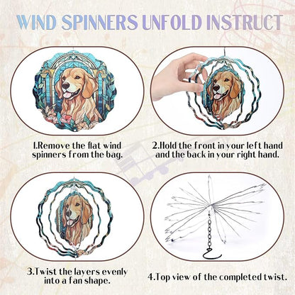 Dog Metal Wind Chimes - Windchimes with Wind 3D Spinners Outdoors | Golden Retriever Art Hanging Decor for Garden Patio Yard Indoor Balcony Home Birthday Gifts for Women Dogs Mom Friends