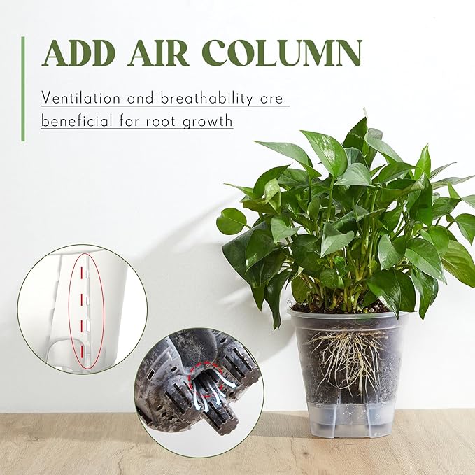 Wonderjune Self Watering Pots for Indoor Plants with Deep Reservoir and High Drainage Holes for Outdoor Plants and Flowers, Bare Root Planter(4.72''/5.91''/7.09''/8.27'',Clear,4 Pcs)