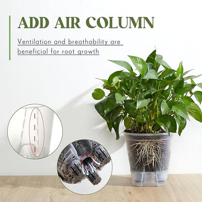 Wonderjune Self Watering Pots for Indoor Plants with Deep Reservoir and High Drainage Holes for Outdoor Plants and Flowers, Bare Root Planter(4.72''/5.91''/7.09''/8.27'',Clear,4 Pcs)