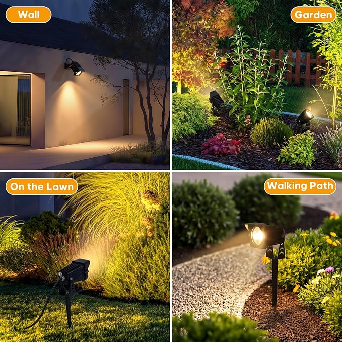 Dusk to Dawn Outdoor Lighting15W Spot Lights Outdoor with Photocell Sensor | 3000K Warm White Landscape Lighting IP65 Waterproof Spotlight for Garden Yard Flag Tree, 5.91FT Cable, US Plug