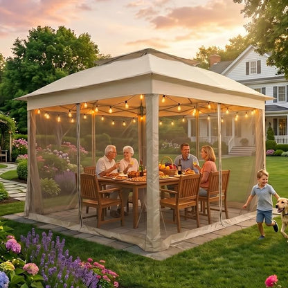 COOS BAY 11x11 Pop Up Gazebo with Mesh Netting, Instant Outdoor Canopy Tent, Water Resistant Shelter with UPF 50+ UV Protection, 121 Sq Ft Coverage, Khaki