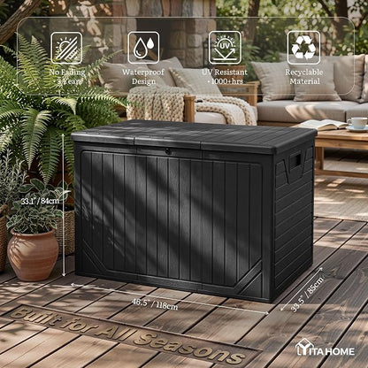 YITAHOME 230 Gallon Extra Large Outdoor Storage Box | Waterproof Double-Wall Deck Box with Hydraulic Piston for Garden Tools, Pool Accessories & Cushions, Resin Deck Organizer