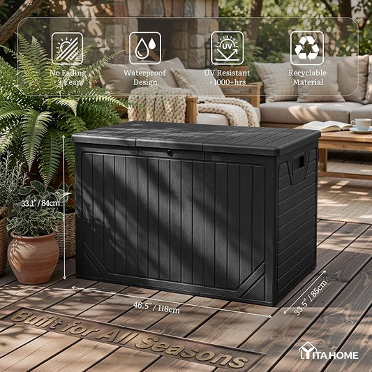 YITAHOME 230 Gallon Extra Large Outdoor Storage Box | Waterproof Double-Wall Deck Box with Hydraulic Piston for Garden Tools, Pool Accessories & Cushions, Resin Deck Organizer