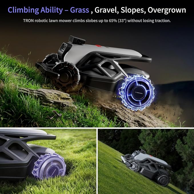 TRON with Blades (18 pcs),Robot Lawn Mower, Wire-Free Robotic Lawnmower up to 1 Acre,300° Vision + NetRTK,AI Obstacle Avoidance,App Control, 65% Slopes, 15Ah, IPX6,Cutting1.2”–3.5“