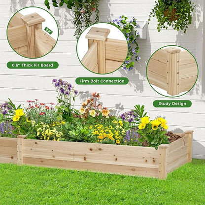 Oakcloud Outdoor 8ft Wooden Raised Garden Bed Planter Box Kit and 4 Garden Bed Fences for Vegetables Fruits Herb Grow Gardening