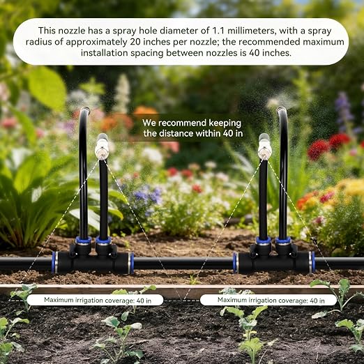 75Ft 1/2" Tubing High-Flow Drip Irrigation System, 360° Adjustable Garden Watering System with 40 Nozzles, Dual-Side Watering Kit for Raised Beds, Greenhouses & Efficient Plant Irrigation