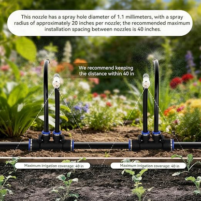 75Ft 1/2" Tubing High-Flow Drip Irrigation System, 360° Adjustable Garden Watering System with 40 Nozzles, Dual-Side Watering Kit for Raised Beds, Greenhouses & Efficient Plant Irrigation