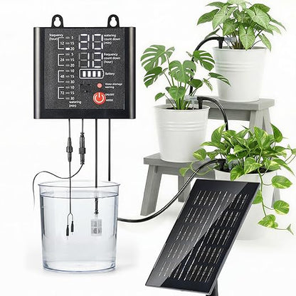 49ft Solar Drip Irrigation System with USB Charging for 15 Potted Plants | Plant Watering Devices, Automatic Watering System IP44 Waterproof 2200mAh for Garden Farm Greenhouse(Black)