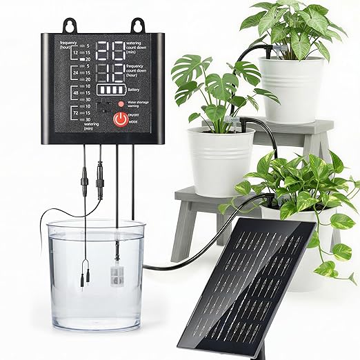 49ft Solar Drip Irrigation System with USB Charging for 15 Potted Plants | Plant Watering Devices, Automatic Watering System IP44 Waterproof 2200mAh for Garden Farm Greenhouse(Black)